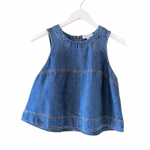 Habitual Tops - Habitual Denim Jeans Boxy Sleeveless Crop Metal Zipper Closure Crew Neck Structu